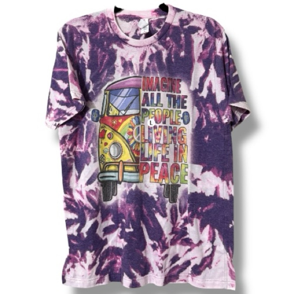 Tultex size large graphic print tie-dye t-shirt boho hippie Beatles song shirt